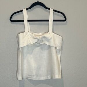Maeve by Anthropologie Ivory Linen Blend Bow Front Tank Top size Small
